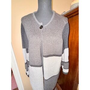 Allison Daley Cardigan Sweater Women XL Grey Colorblock Good Longline Knit